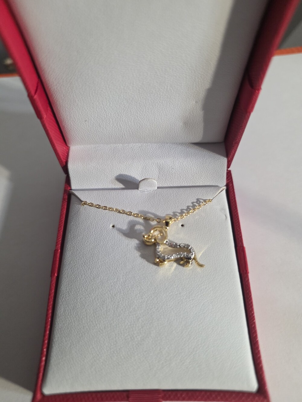 Gold Tone Dog Pendant Necklace with Crystal Accents - Women's Jewelry